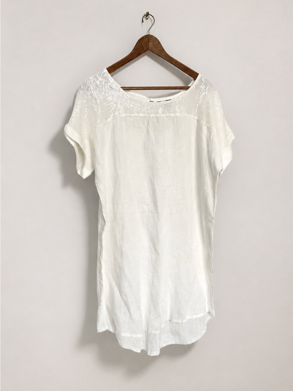 NWT ITALIAN LINEN DRESS WITH SEQUINS SHABBY  CHIC COTTAGECORE COASTAL COWGIRL L